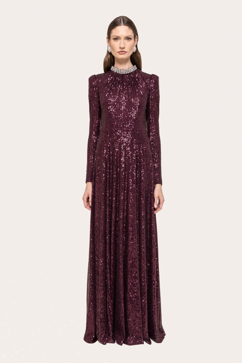 SEQUIN HIGH - NECK LONG GOWN