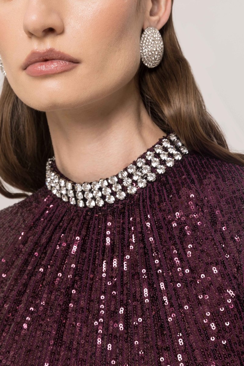 SEQUIN HIGH - NECK LONG GOWN