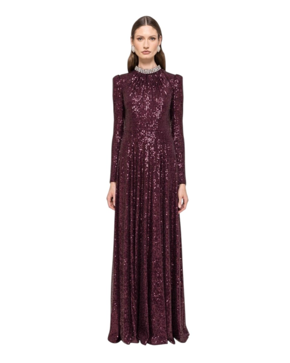 SEQUIN HIGH-NECK LONG GOWN