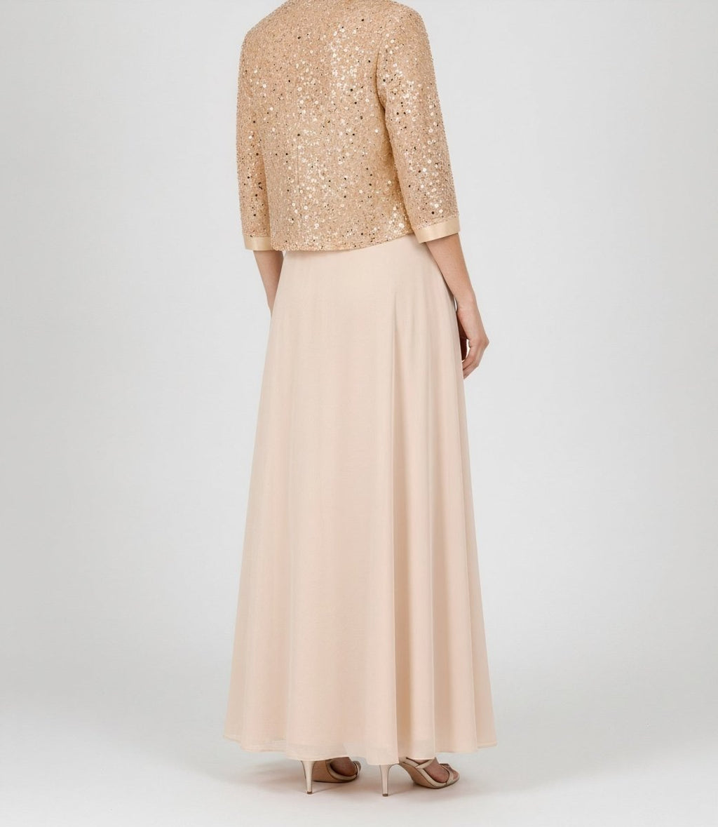 SEQUIN JACKET CHIFFON DRESS