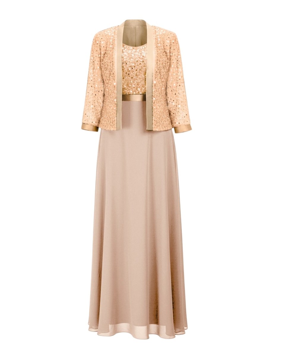 SEQUIN JACKET CHIFFON DRESS