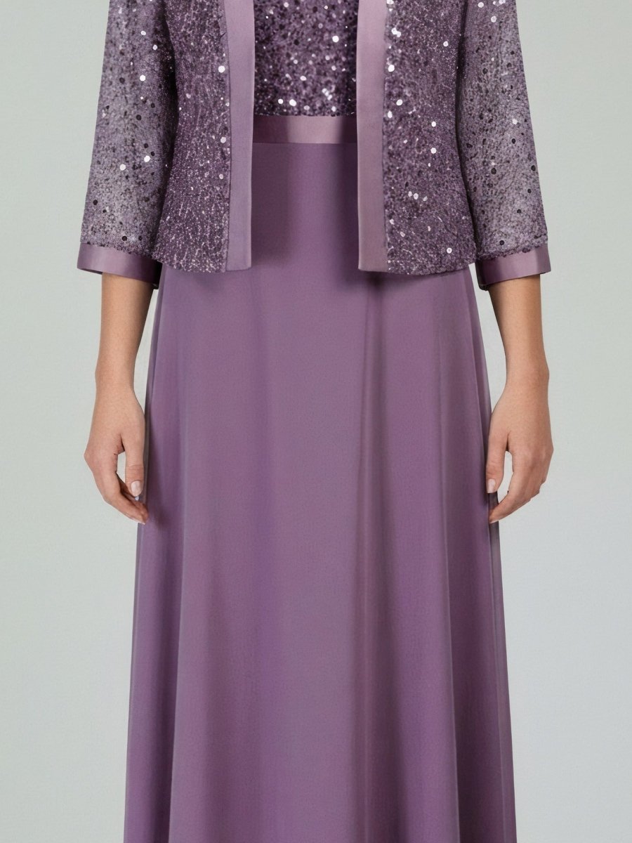 SEQUIN JACKET CHIFFON DRESS