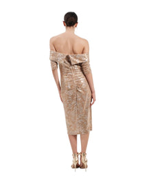 SEQUIN OFF-SHOULDER MIDI DRESS