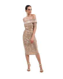 SEQUIN OFF-SHOULDER MIDI DRESS