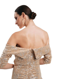 SEQUIN OFF-SHOULDER MIDI DRESS