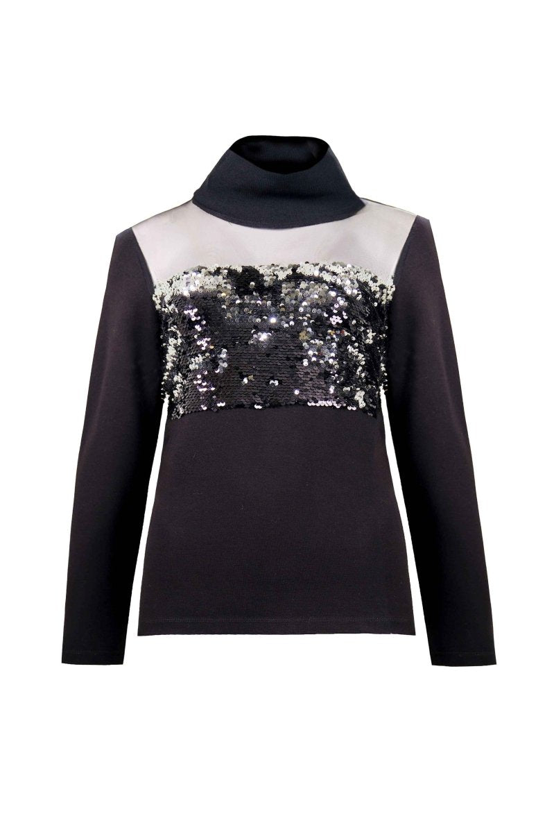 SEQUIN PANEL TURTLENECK BLOUSE - Nakhle.Ets - Blouse
