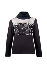 SEQUIN PANEL TURTLENECK BLOUSE