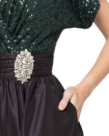 SEQUIN SATIN MIDI DRESS