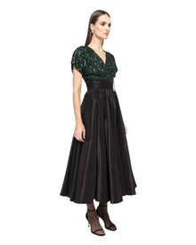 SEQUIN SATIN MIDI DRESS