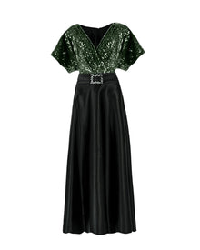 SEQUIN SATIN MIDI DRESS
