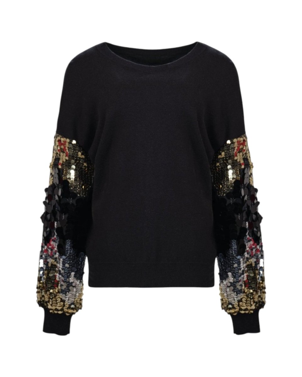 SEQUIN SLEEVE KNIT SWEATER