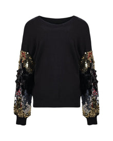 SEQUIN SLEEVE KNIT SWEATER