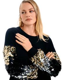 SEQUIN SLEEVE KNIT SWEATER