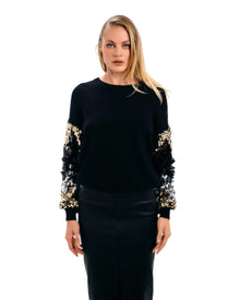 SEQUIN SLEEVE KNIT SWEATER