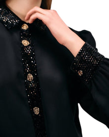 SEQUIN-TRIMMED BUTTON-UP BLOUSE