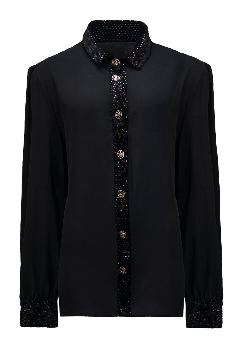SEQUIN - TRIMMED BUTTON - UP BLOUSE - Nakhle.Ets - Blouse