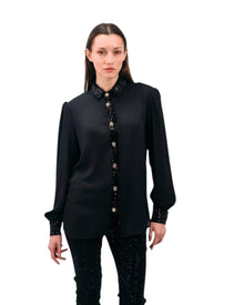 SEQUIN-TRIMMED BUTTON-UP BLOUSE