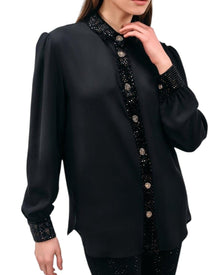 SEQUIN-TRIMMED BUTTON-UP BLOUSE