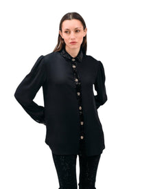 SEQUIN-TRIMMED BUTTON-UP BLOUSE