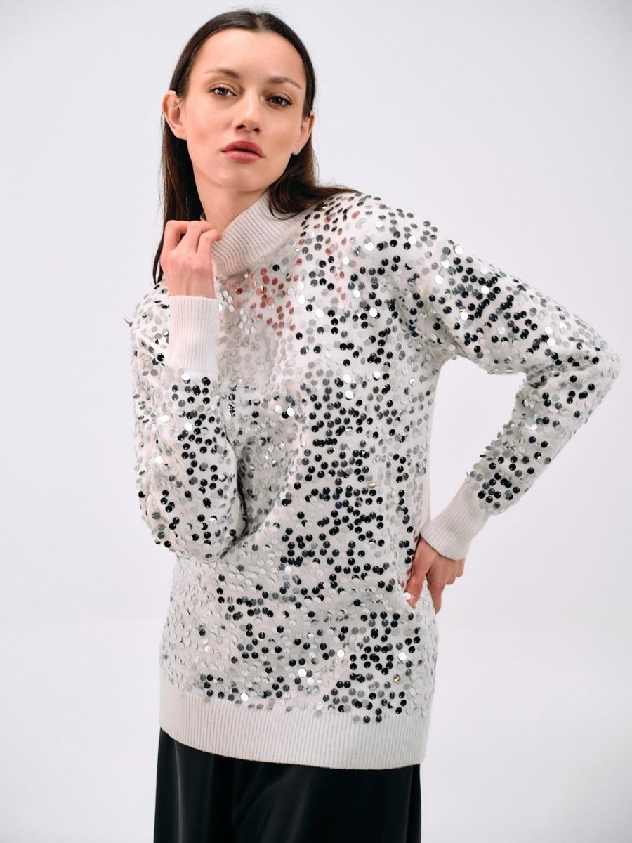 SEQUIN TURTLENECK SWEATER - Nakhle.Ets - Blouse