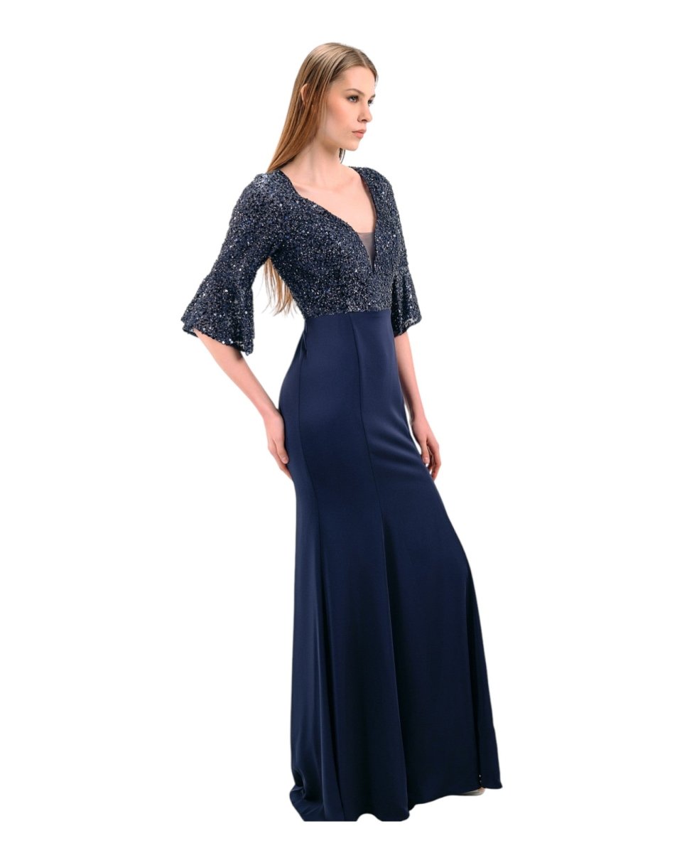 SEQUINED ILLUSION EVENING GOWN