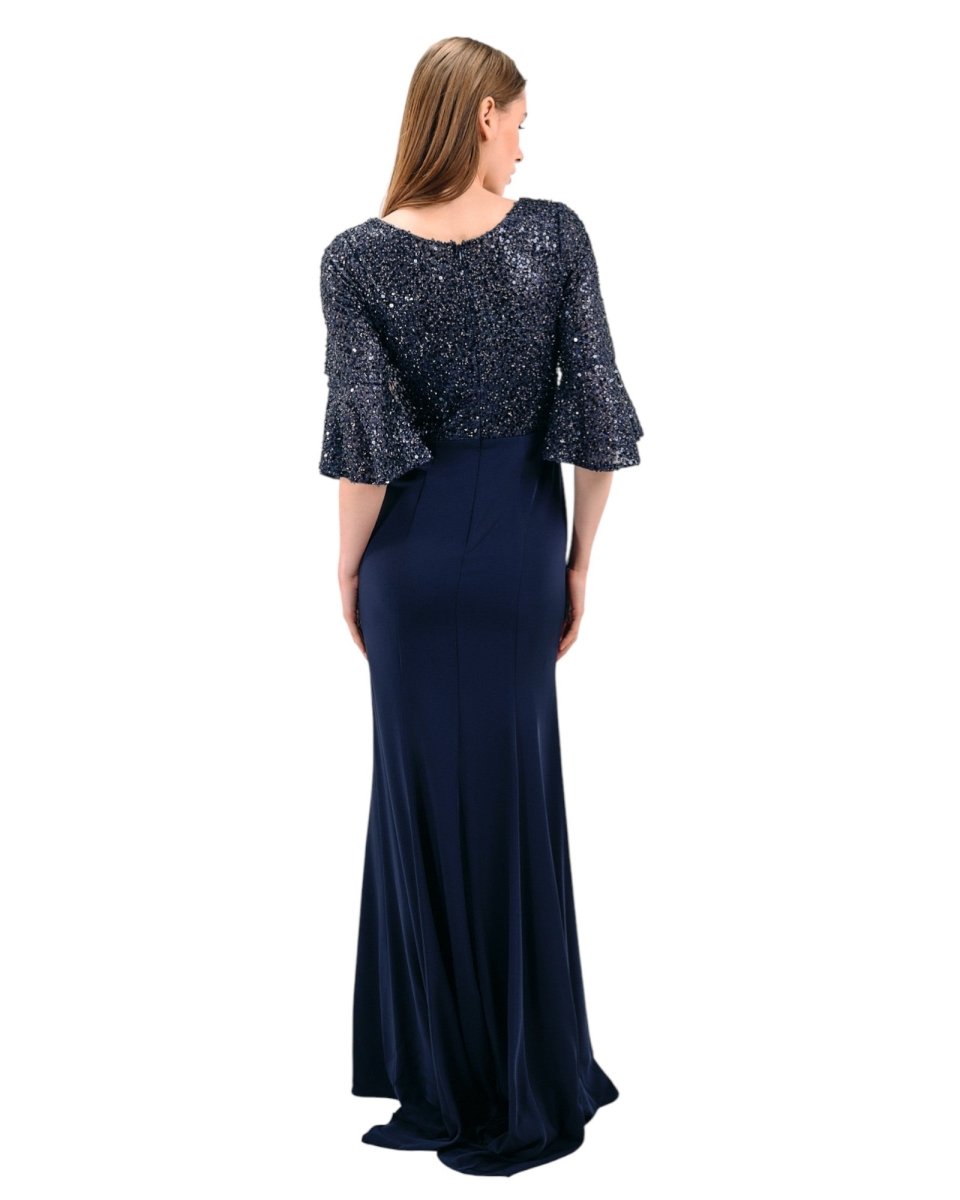 SEQUINED ILLUSION EVENING GOWN