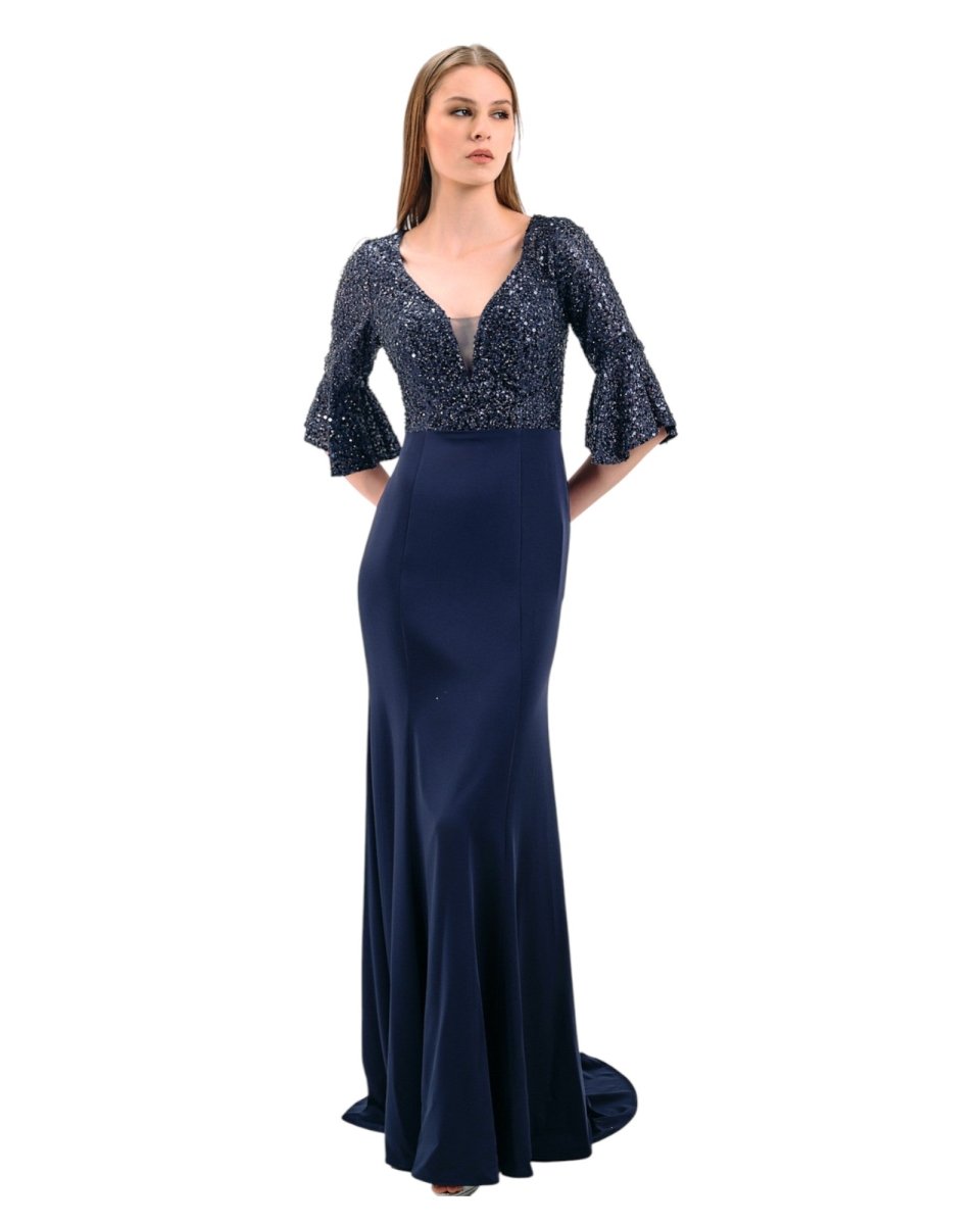 SEQUINED ILLUSION EVENING GOWN