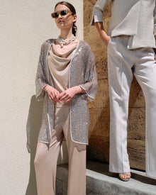 SHIMMERING BUSTIER AND WIDE-LEG PANTS SET
