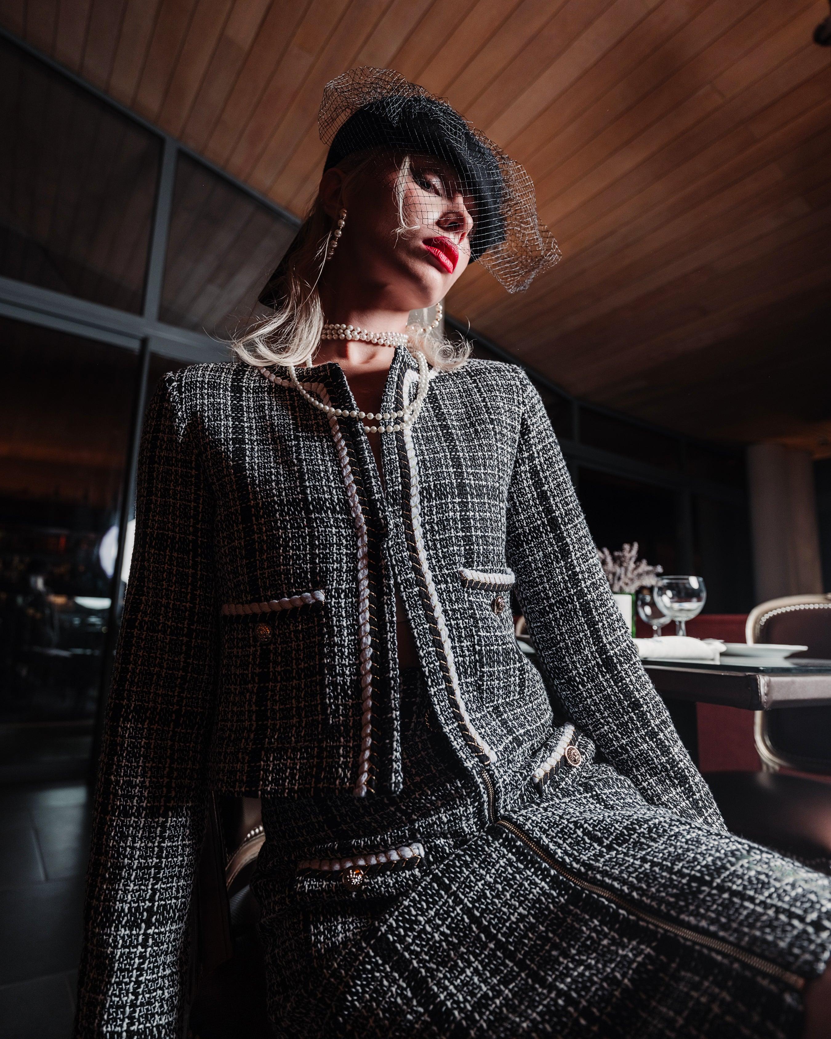 Checked Tweed Jacket and Skirt Suit