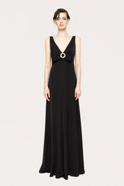 SLEEK MAXI DRESS WITH CRYSTAL BUCKLE - Nakhle.Ets - Dresses