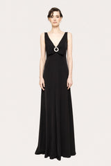 SLEEK MAXI DRESS WITH CRYSTAL BUCKLE