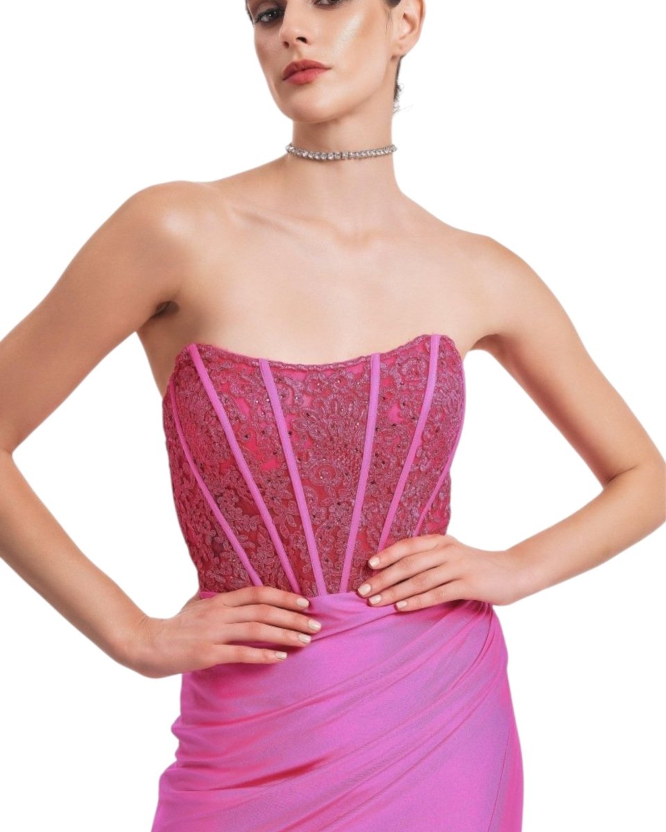 STRAPLESS CORSET LACE GOWN - Nakhle.Ets - Dresses
