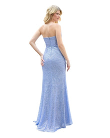 STRAPLESS DRAPED SEQUIN COLUMN GOWN