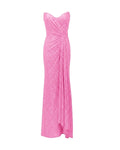STRAPLESS DRAPED SEQUIN COLUMN GOWN