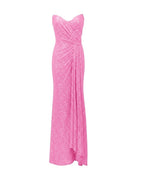 STRAPLESS DRAPED SEQUIN COLUMN GOWN