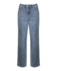 STUDDED DENIM STRAIGHT PANTS