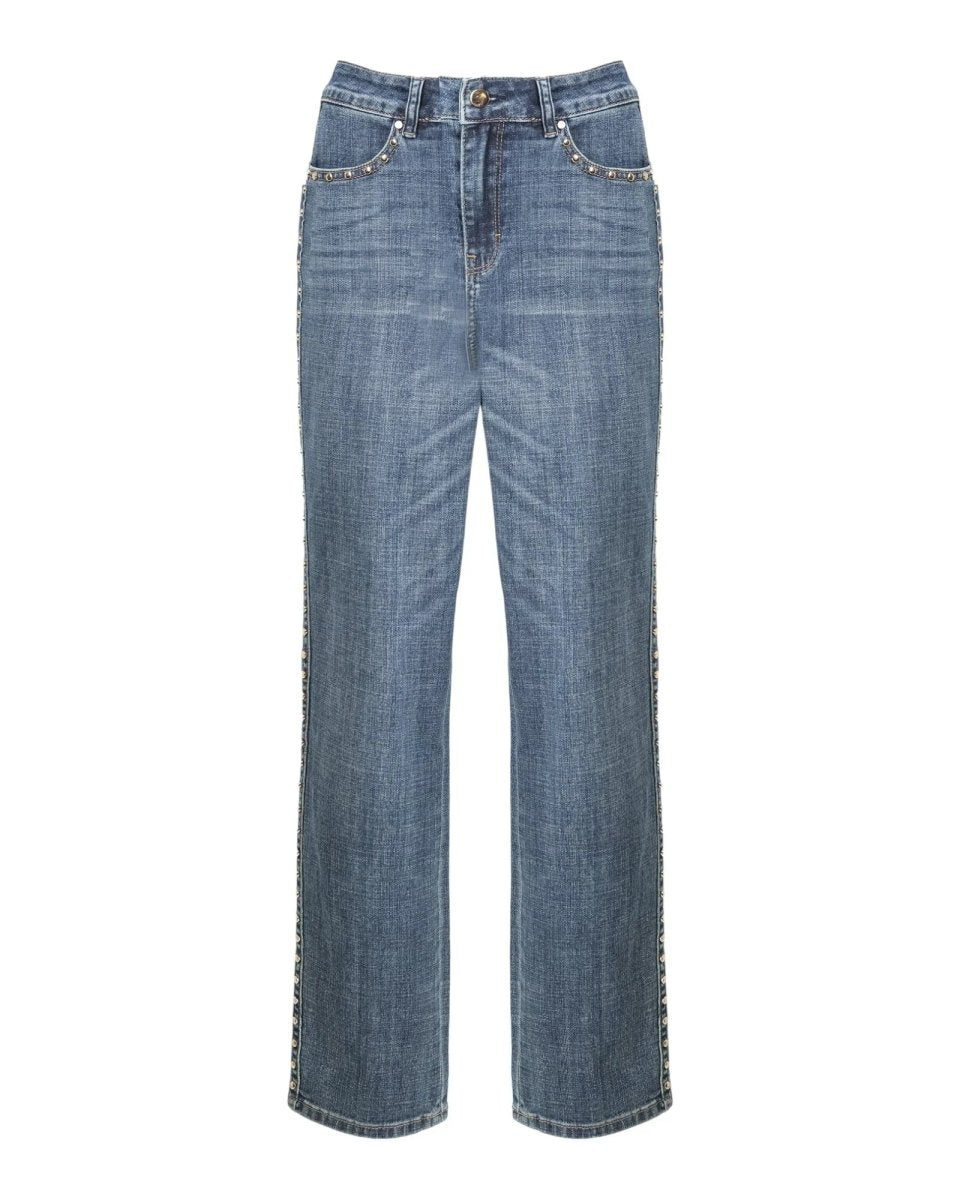 STUDDED DENIM STRAIGHT PANTS