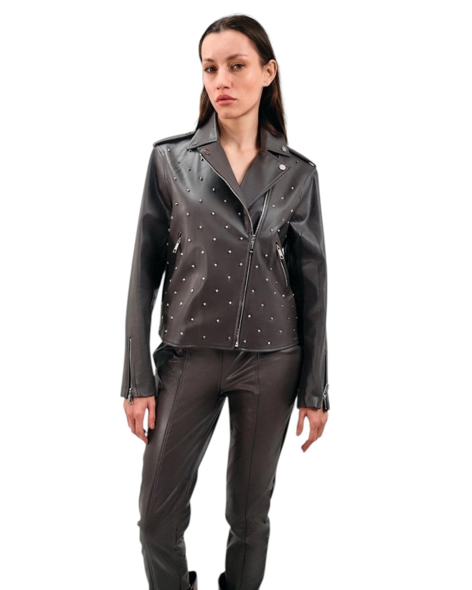 STUDDED FAUX LEATHER TWO-PIECE SET