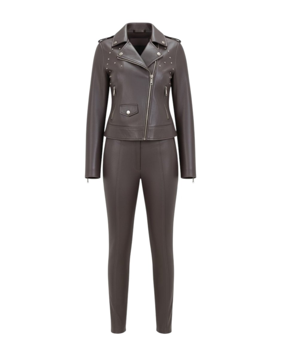 STUDDED FAUX LEATHER TWO-PIECE SET