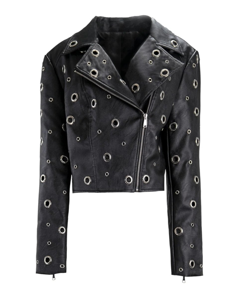 STUDDED LEATHER BIKER JACKET - Nakhle.Ets - Jackets