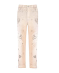 STUDDED LOVE MOTIF DENIM PANTS