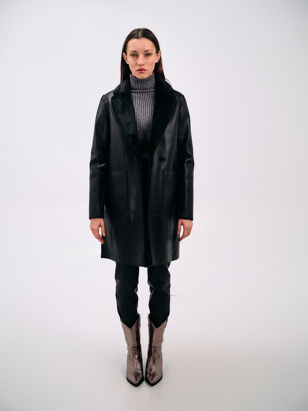 DOUBLE-BREASTED SHEARLING COAT