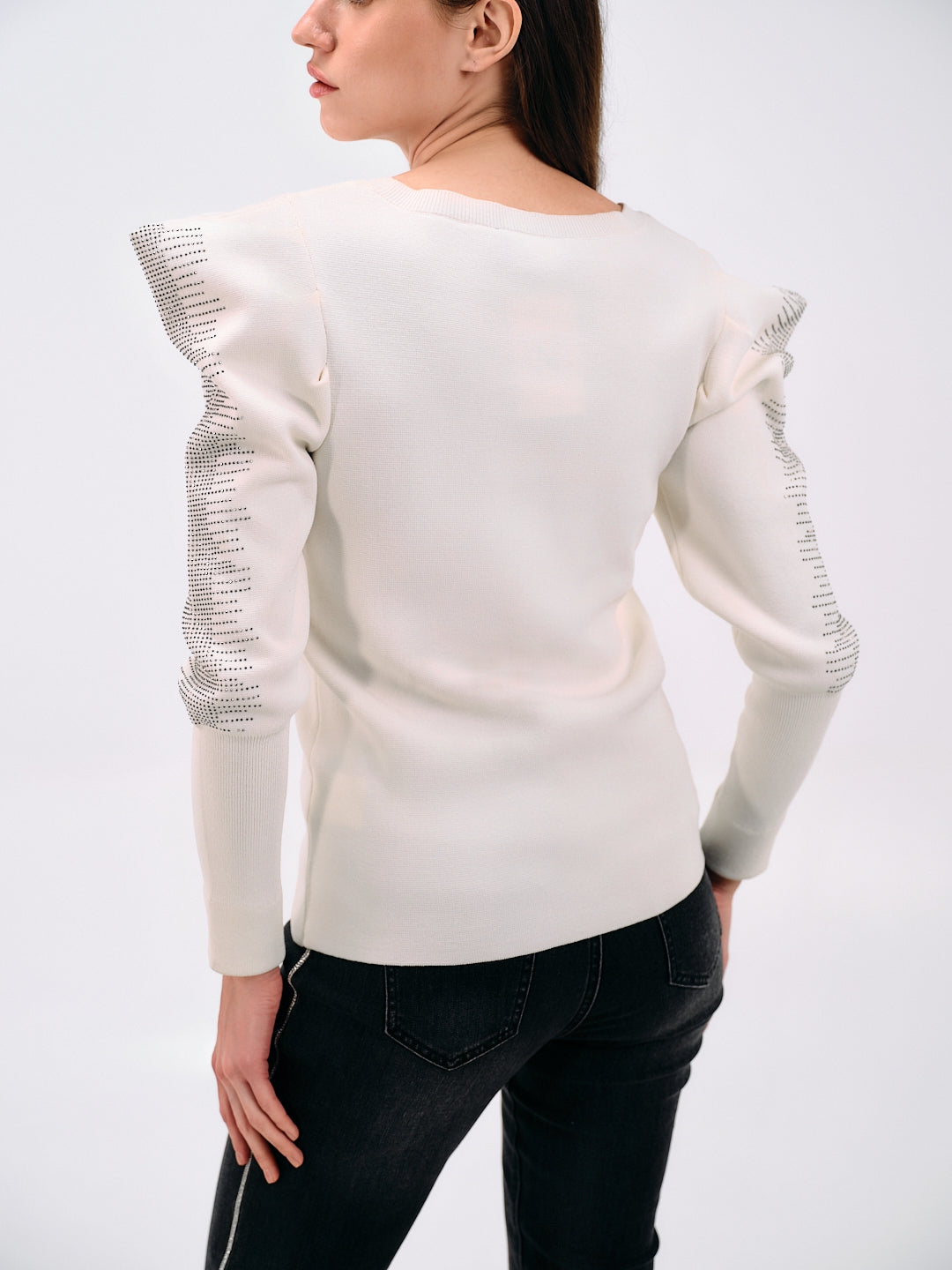 EMBELLISHED PUFF-SLEEVE SWEATSHIRT