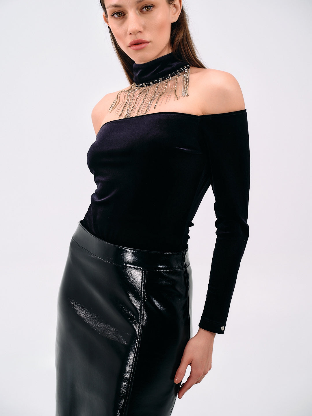 VELVET OFF-SHOULDER BODYSUIT