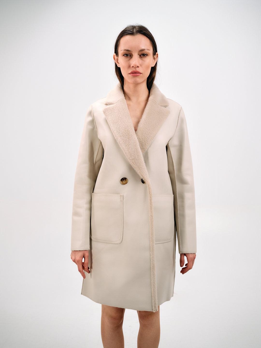 DOUBLE-BREASTED SHEARLING COAT