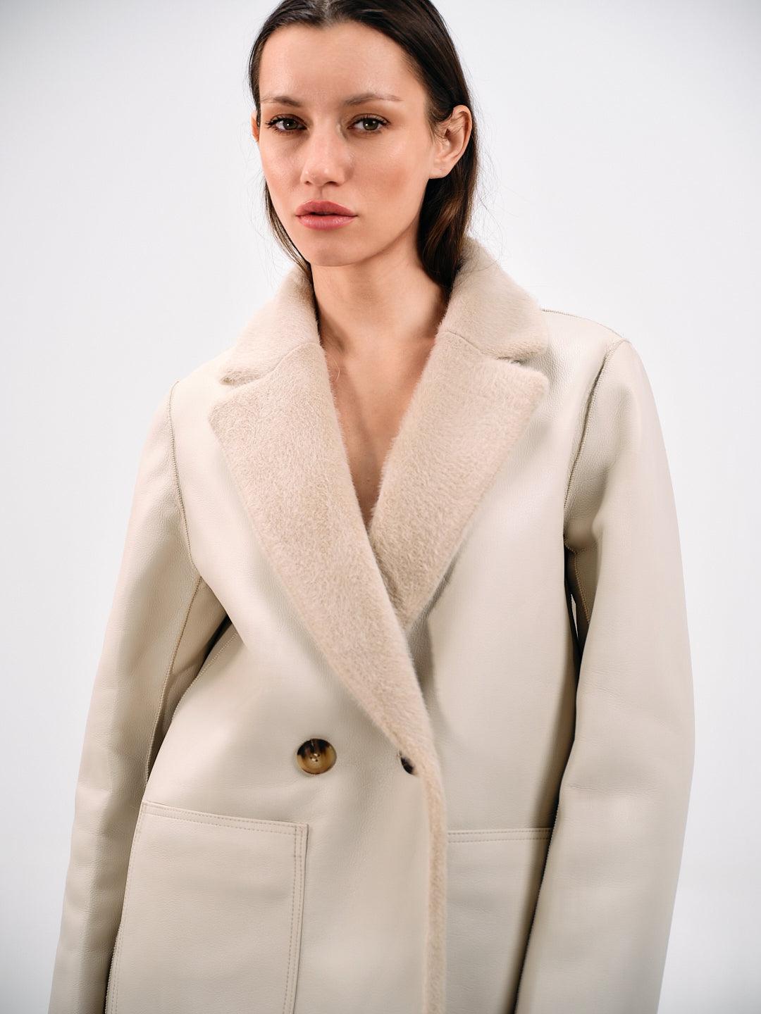 DOUBLE-BREASTED SHEARLING COAT