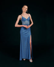 GLITTER CORSET DRAPED GOWN
