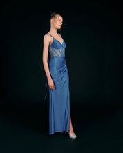 GLITTER CORSET DRAPED GOWN