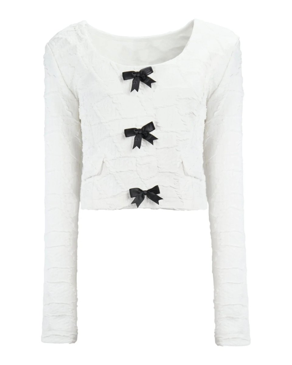 TEXTURED CROPPED JACKET BOW DETAIL - Nakhle.Ets - Jackets
