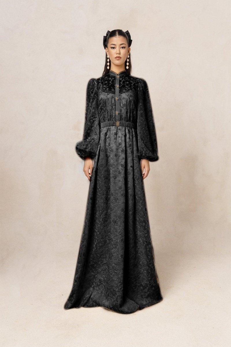 TEXTURED FLORAL MAXI DRESS - Nakhle.Ets - Dresses